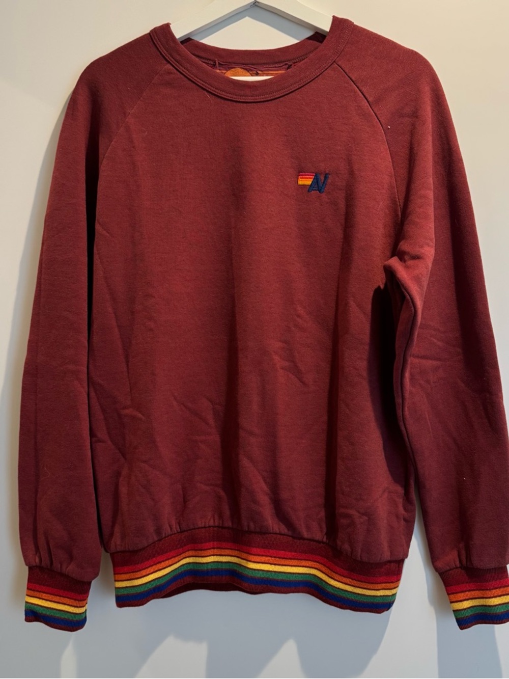 Aviator Nation Rainbow Rib Crew Sweatshirt Maroon